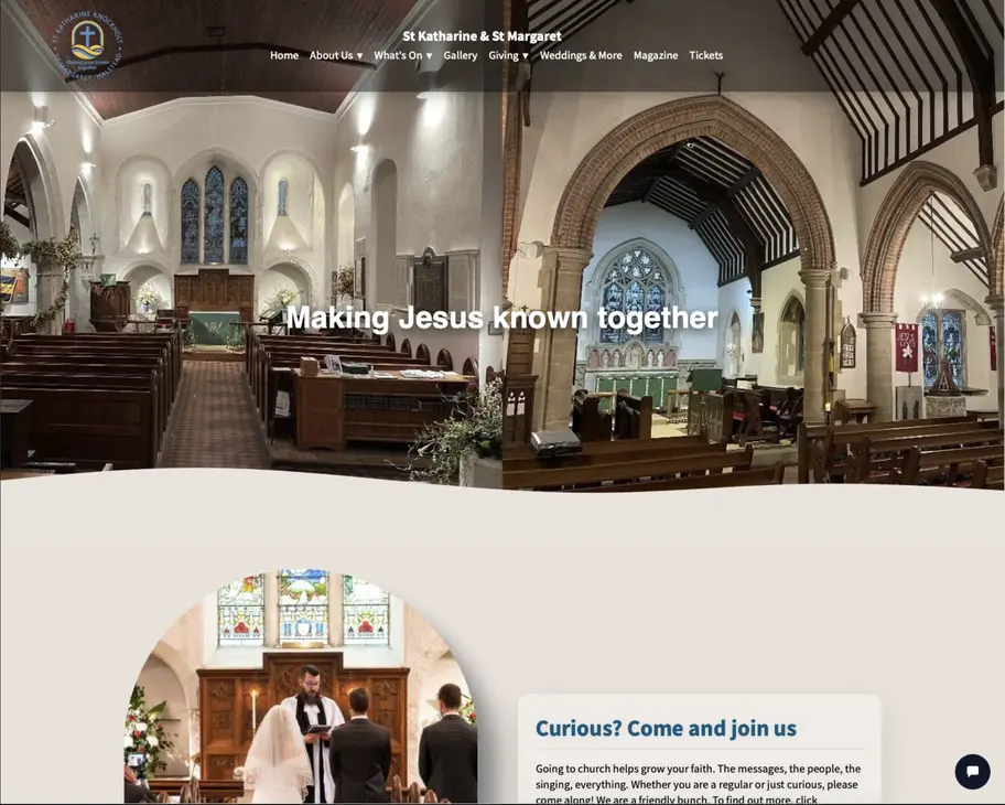 Screens from the Church website